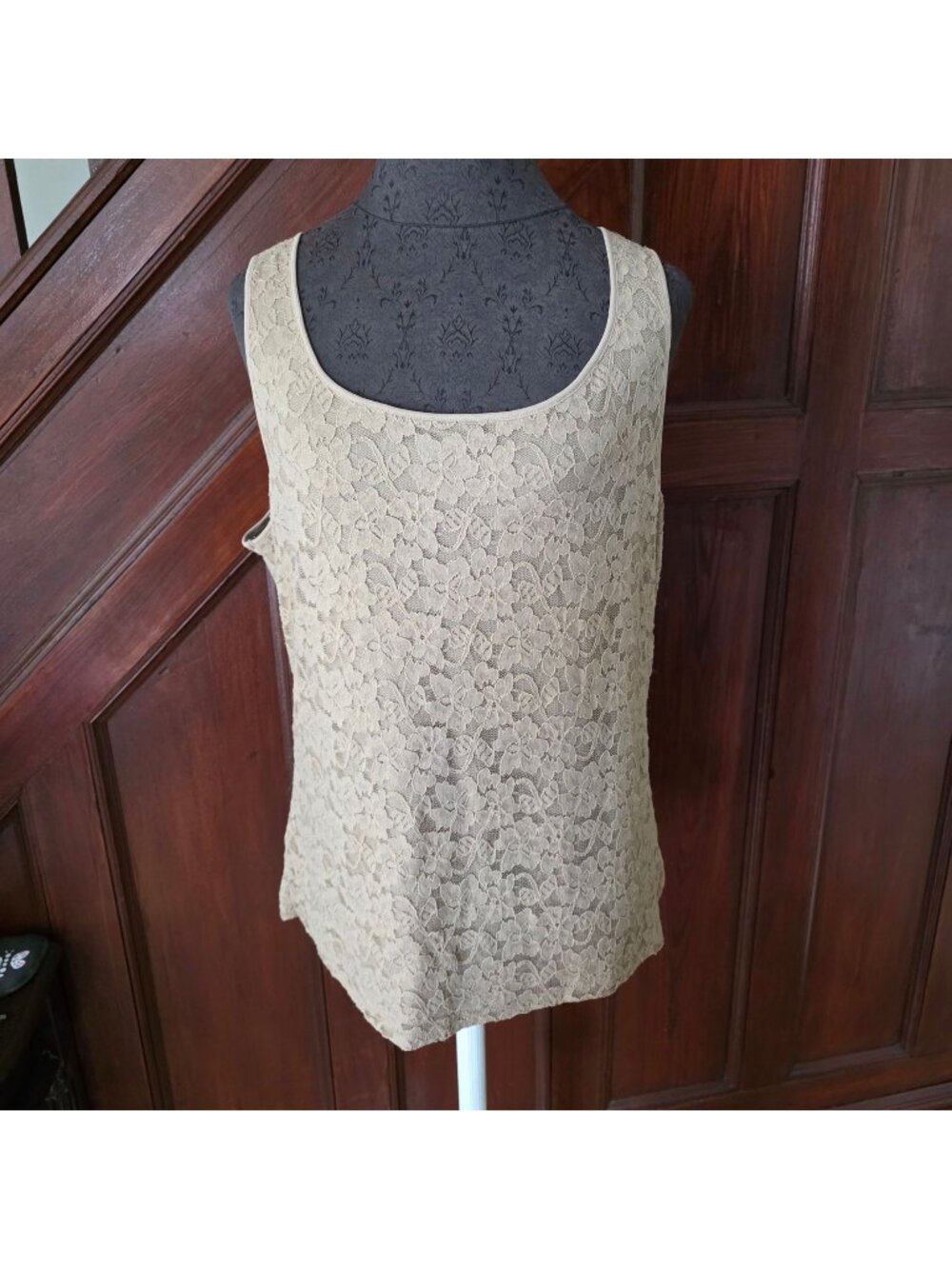 Talbots XL Beige Floral Lace Sleeveless Tank Top New With Tags